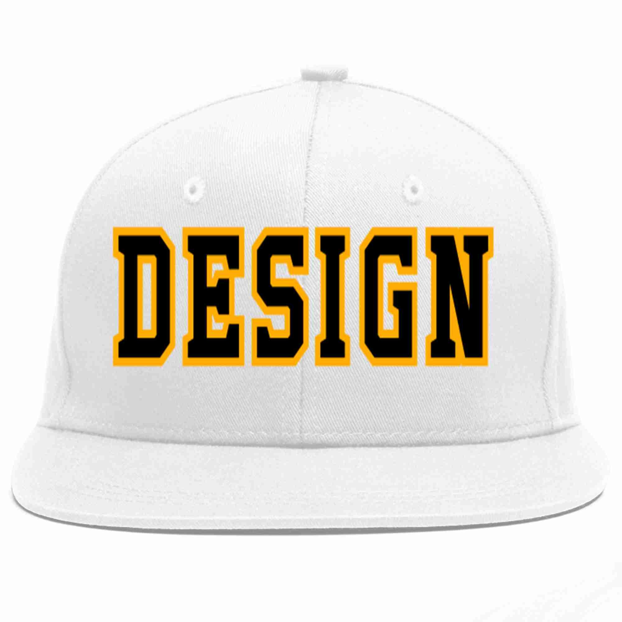 Conception personnalisée de casquette de baseball de sport à avant-toit plat blanc noir-jaune pour hommes/femmes/jeunes