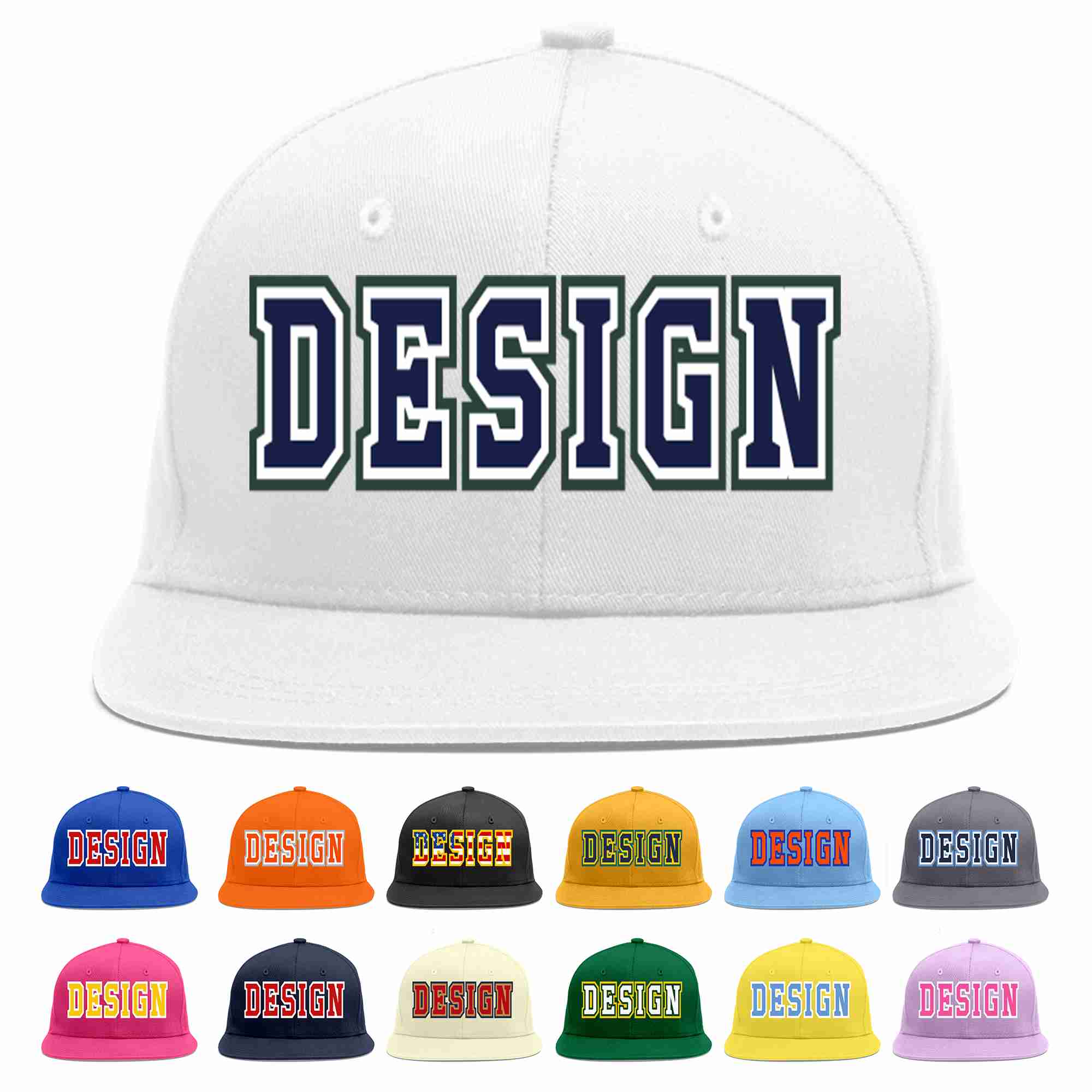 Custom White Navy-White Flat Eaves Sport Baseball Cap Design for Men/Women/Youth