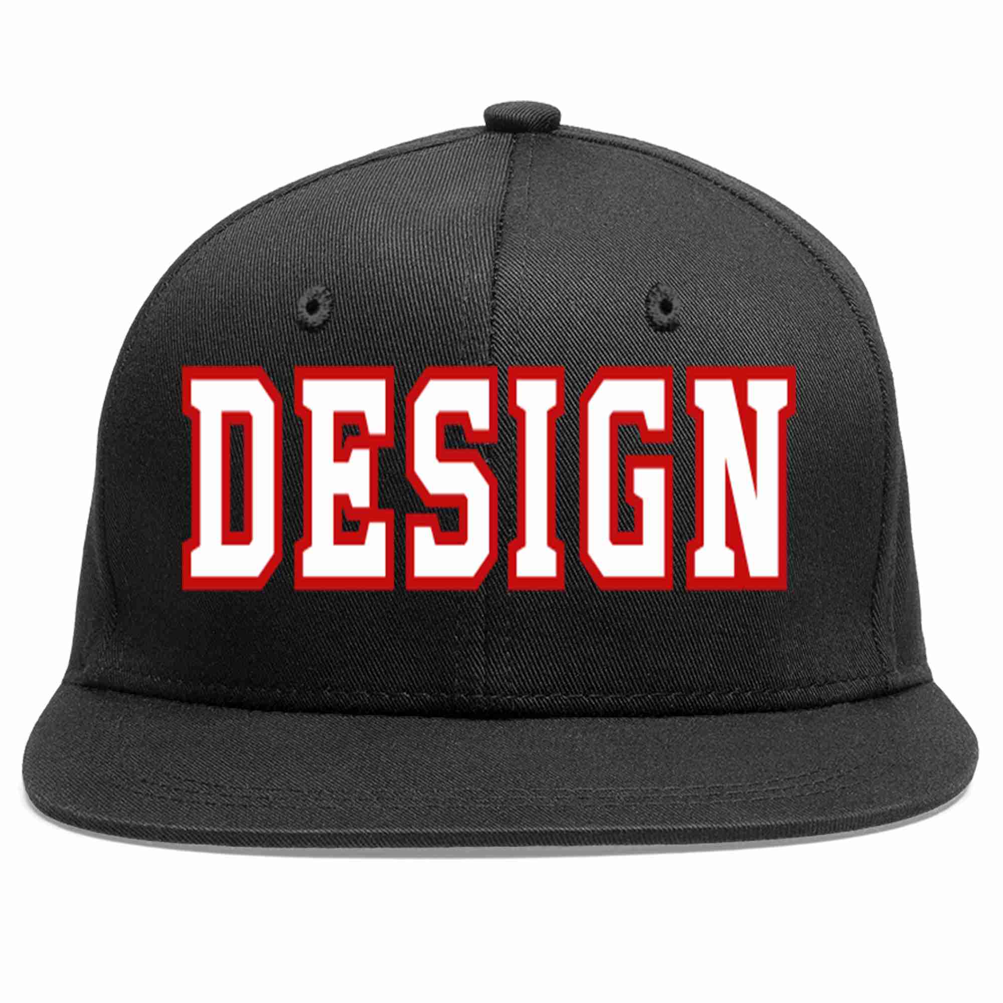 Conception personnalisée de casquette de baseball de sport à avant-toit plat noir blanc-rouge pour hommes/femmes/jeunes