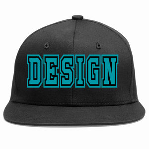 Custom Black Aqua-Black Flat Eaves Sport Baseball Cap Design for Men/Women/Youth