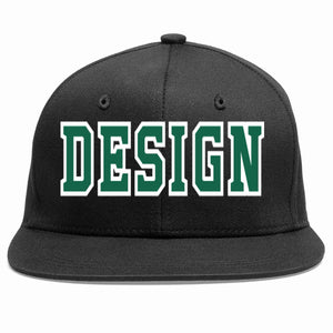 Custom Black Kelly Green-White Flat Eaves Sport Baseball Cap Design for Men/Women/Youth