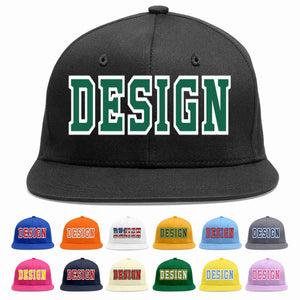 Custom Black Kelly Green-White Flat Eaves Sport Baseball Cap Design for Men/Women/Youth