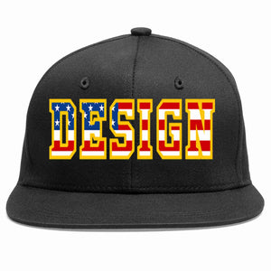 Custom Black Vintage?USA?Flag-Gold Flat Eaves Sport Baseball Cap Design for Men/Women/Youth