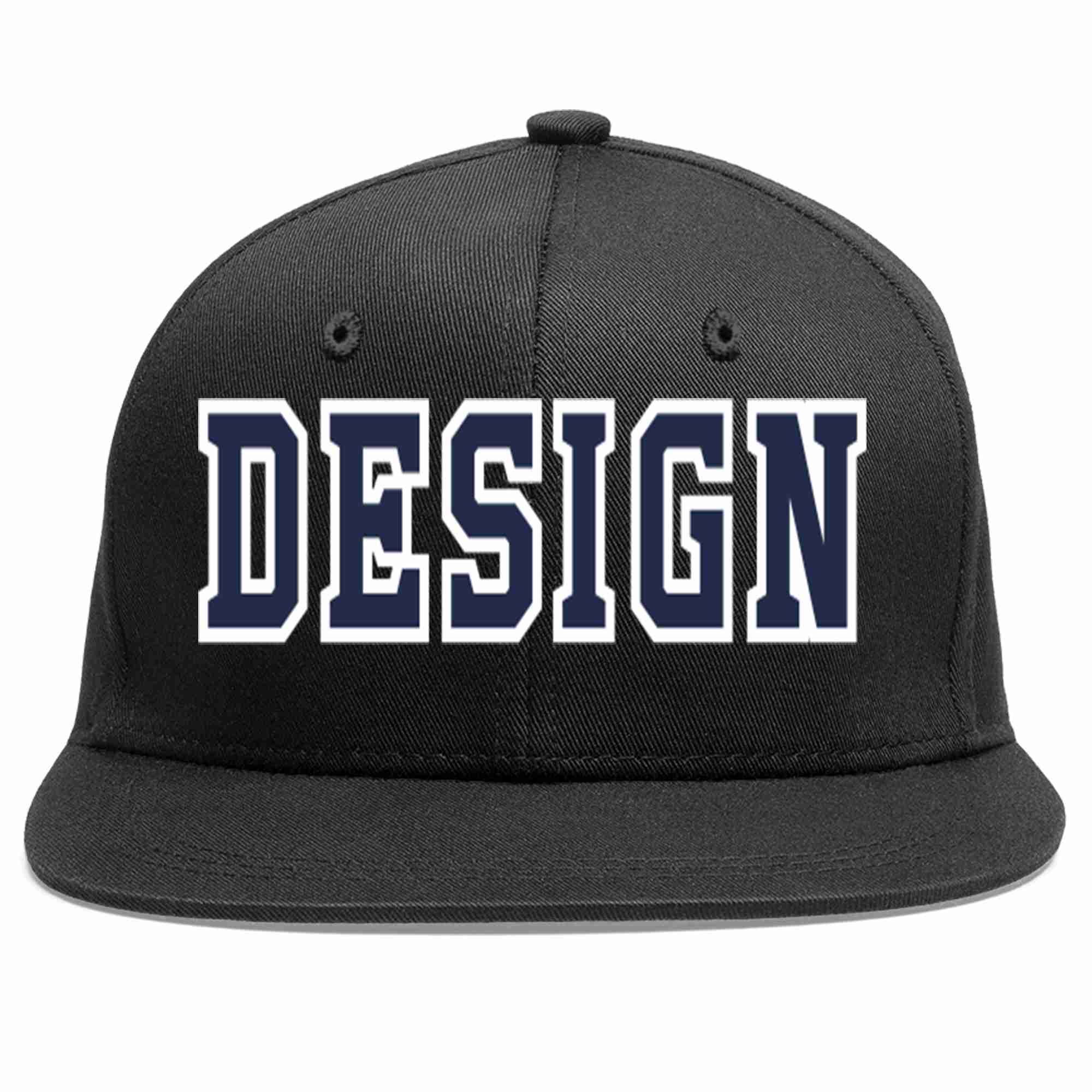 Custom Black Navy-White Flat Eaves Sport Baseball Cap Design for Men/Women/Youth