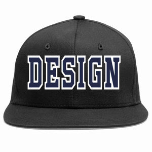 Custom Black Navy-White Flat Eaves Sport Baseball Cap Design for Men/Women/Youth