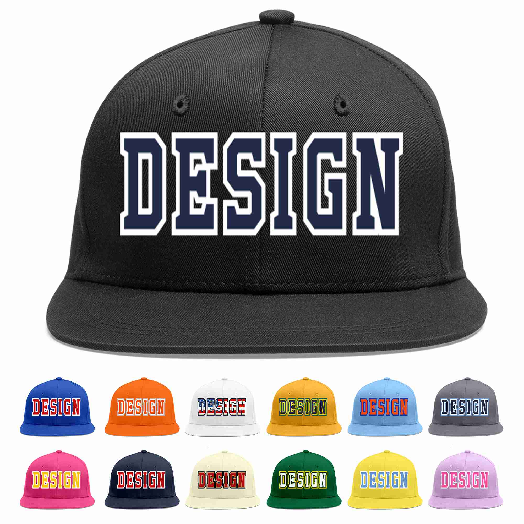 Custom Black Navy-White Flat Eaves Sport Baseball Cap Design for Men/Women/Youth