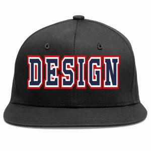 Custom Black Navy-White Flat Eaves Sport Baseball Cap Design for Men/Women/Youth