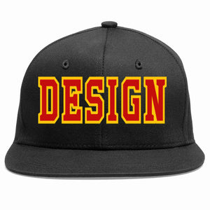 Conception personnalisée de casquette de baseball de sport à avant-toit plat noir rouge-jaune pour hommes/femmes/jeunes