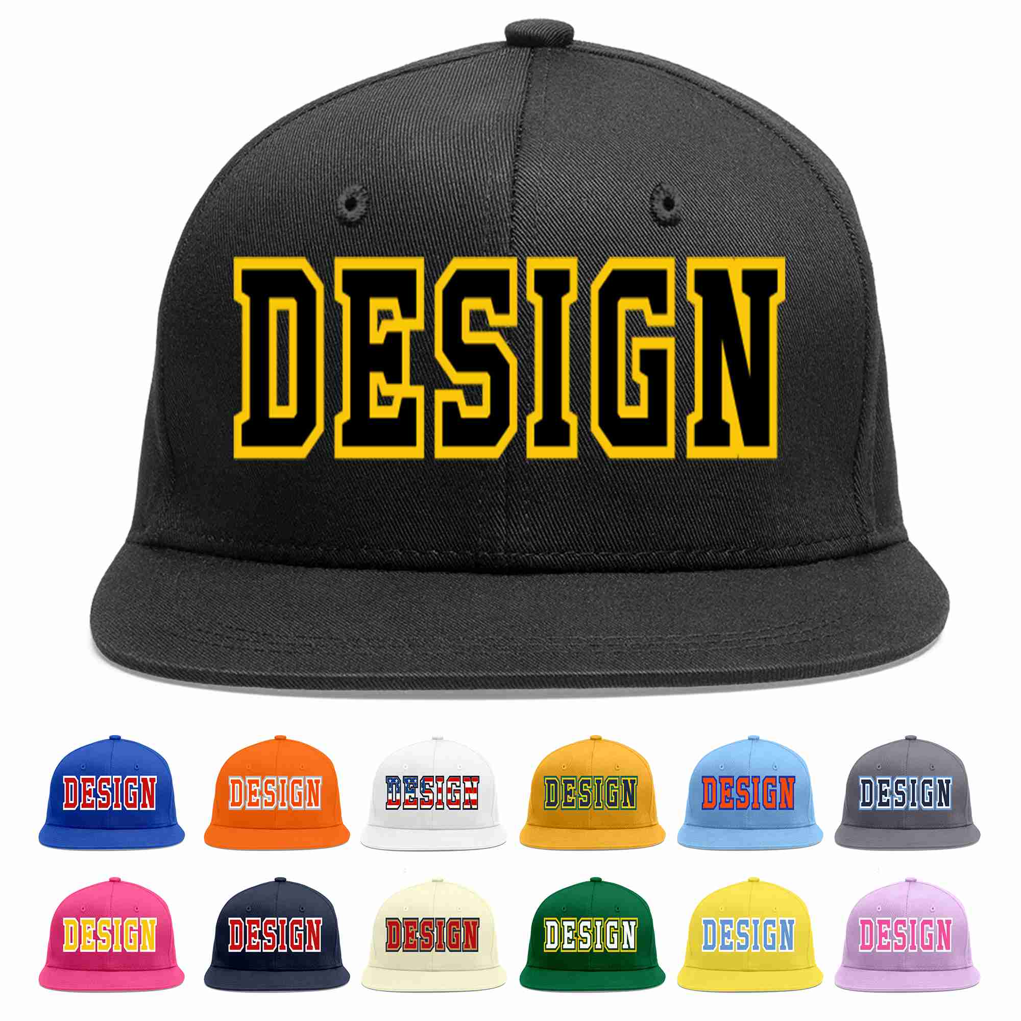 Custom Black Black-Gold Flat Eaves Sport Baseball Cap Design for Men/Women/Youth