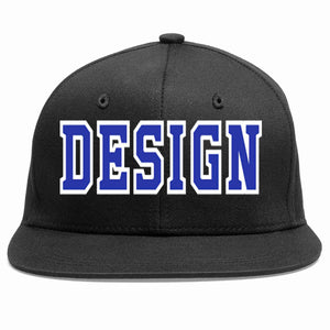 Custom Black Royal-White Flat Eaves Sport Baseball Cap Design for Men/Women/Youth