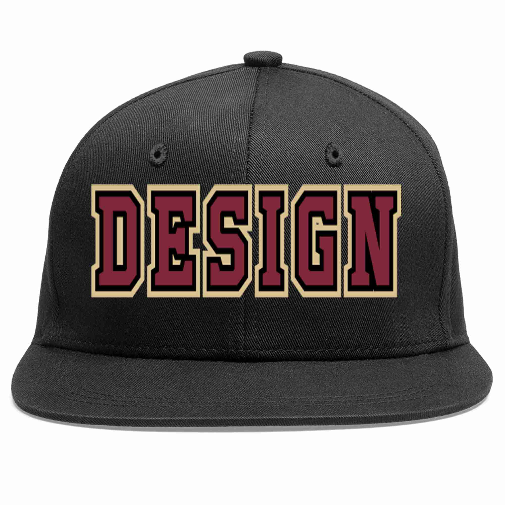 Custom Black Crimson-Black Flat Eaves Sport Baseball Cap Design for Men/Women/Youth