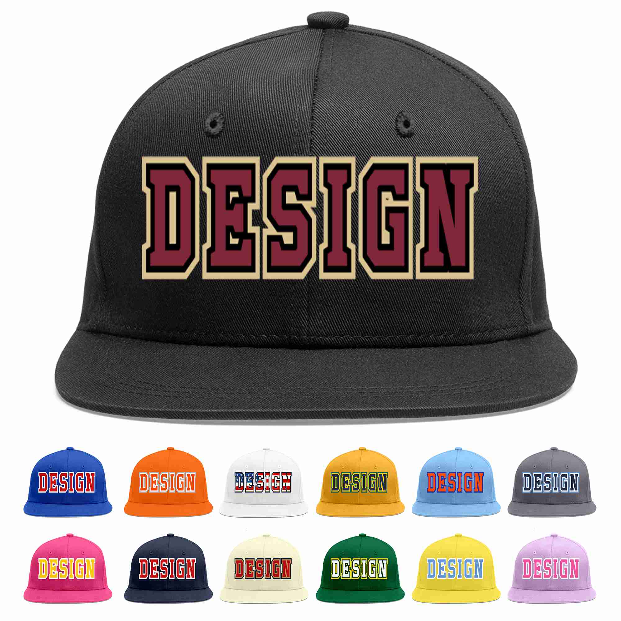 Custom Black Crimson-Black Flat Eaves Sport Baseball Cap Design for Men/Women/Youth