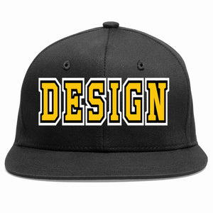 Custom Black Gold-Black Flat Eaves Sport Baseball Cap Design for Men/Women/Youth