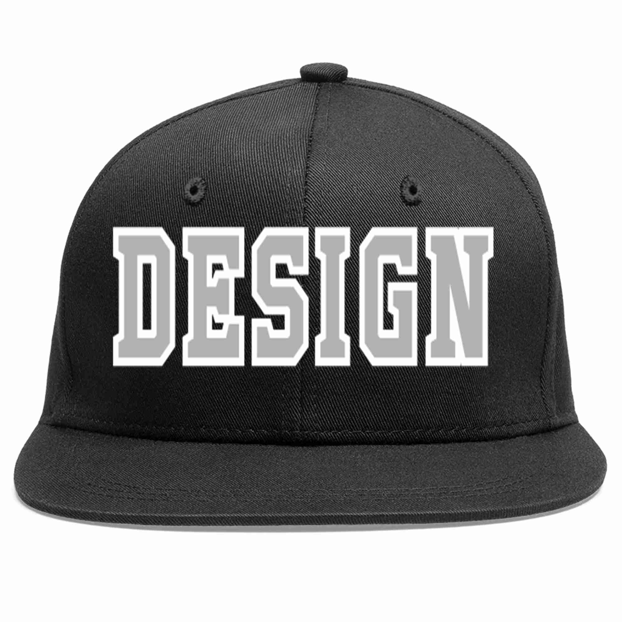 Conception personnalisée de casquette de baseball de sport à avant-toit plat noir gris-blanc pour hommes/femmes/jeunes