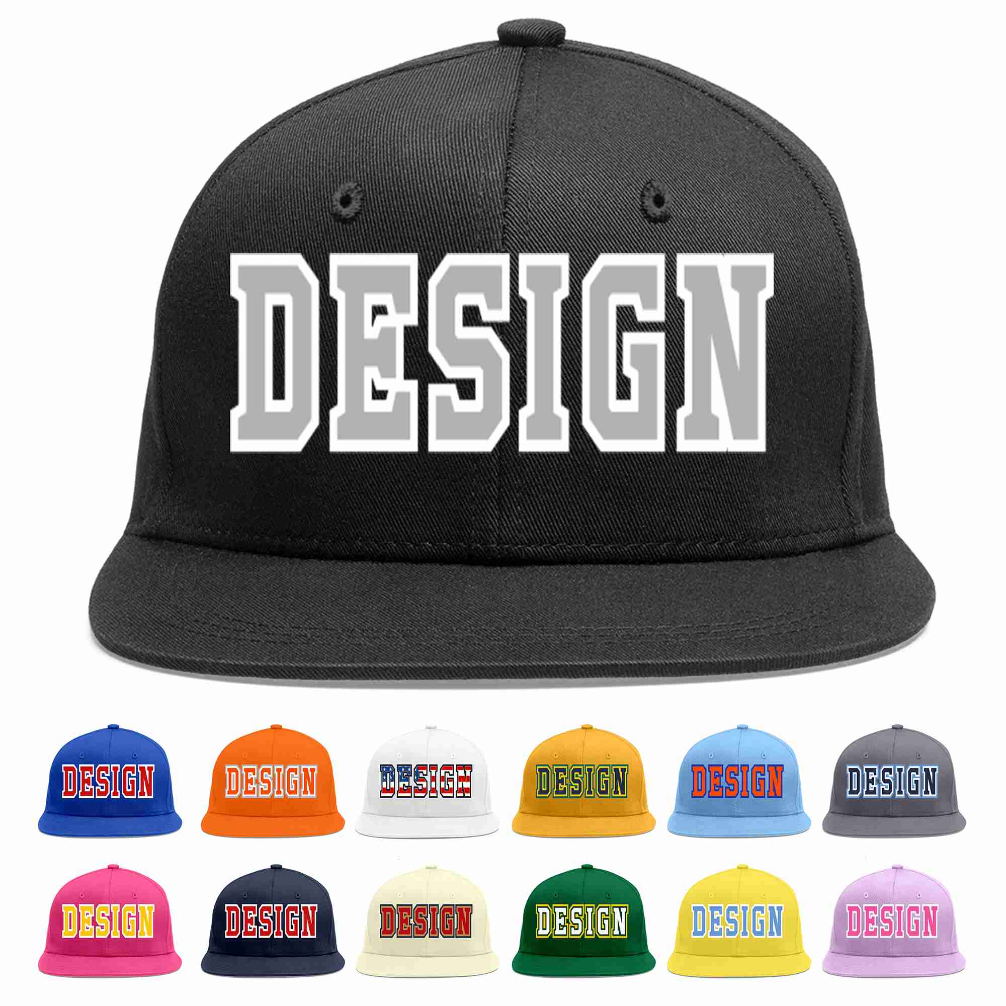 Custom Black Gray-White Flat Eaves Sport Baseball Cap Design for Men/Women/Youth