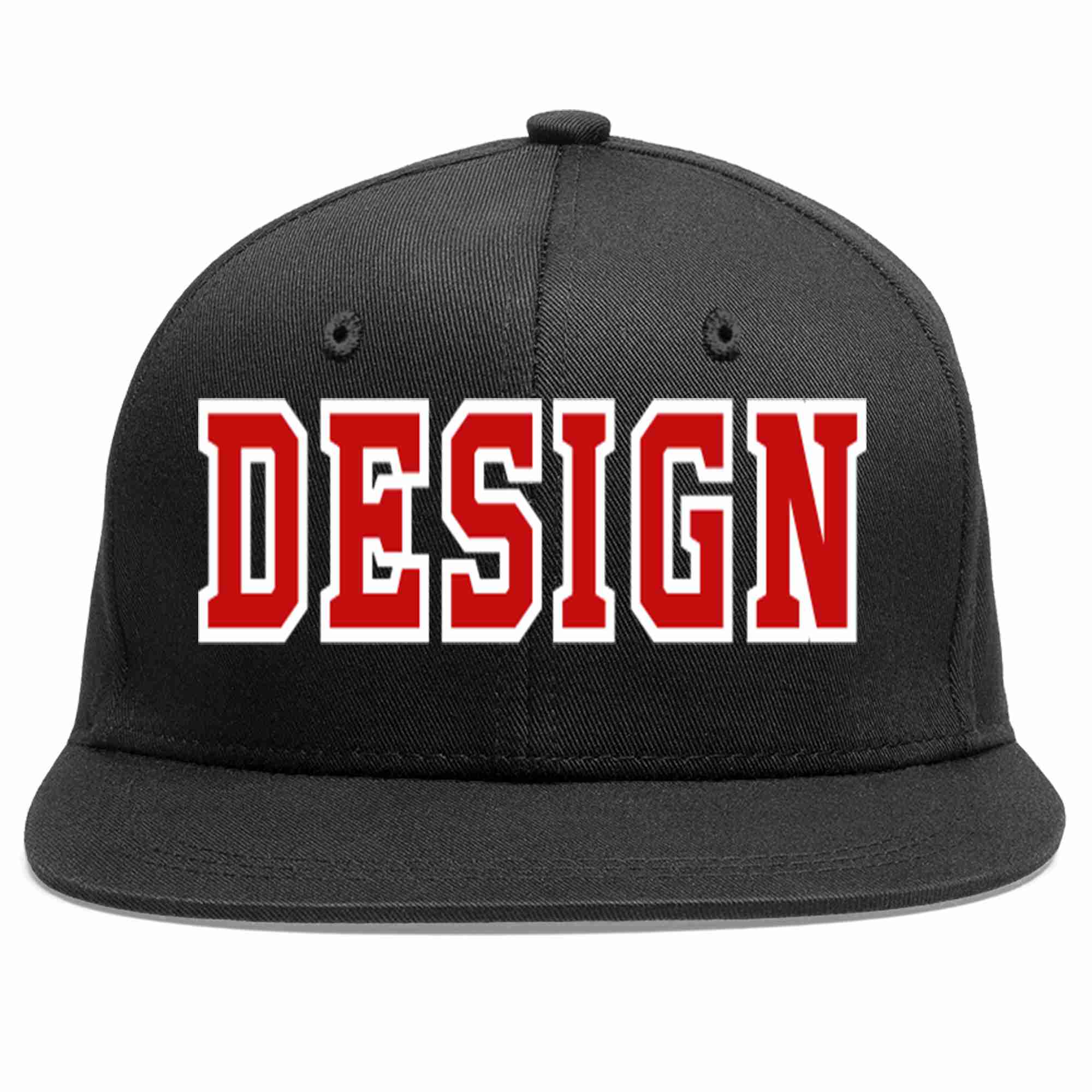 Custom Black Red-White Flat Eaves Sport Baseball Cap Design for Men/Women/Youth