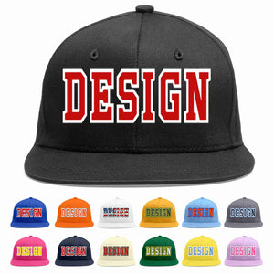 Custom Black Red-White Flat Eaves Sport Baseball Cap Design for Men/Women/Youth