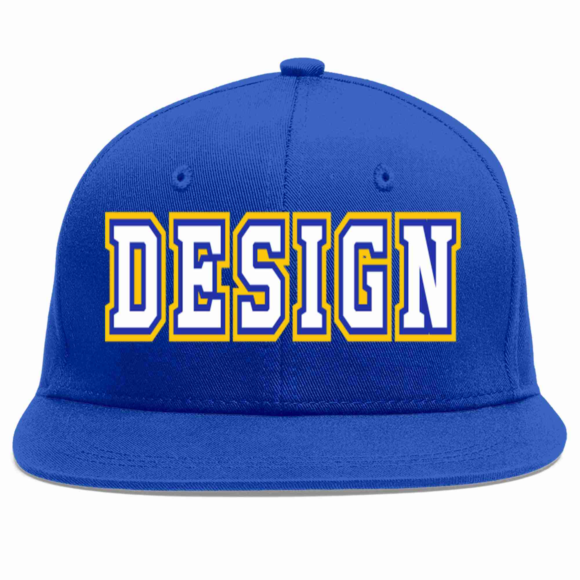 Custom Royal White-Royal Flat Eaves Sport Baseball Cap Design for Men/Women/Youth