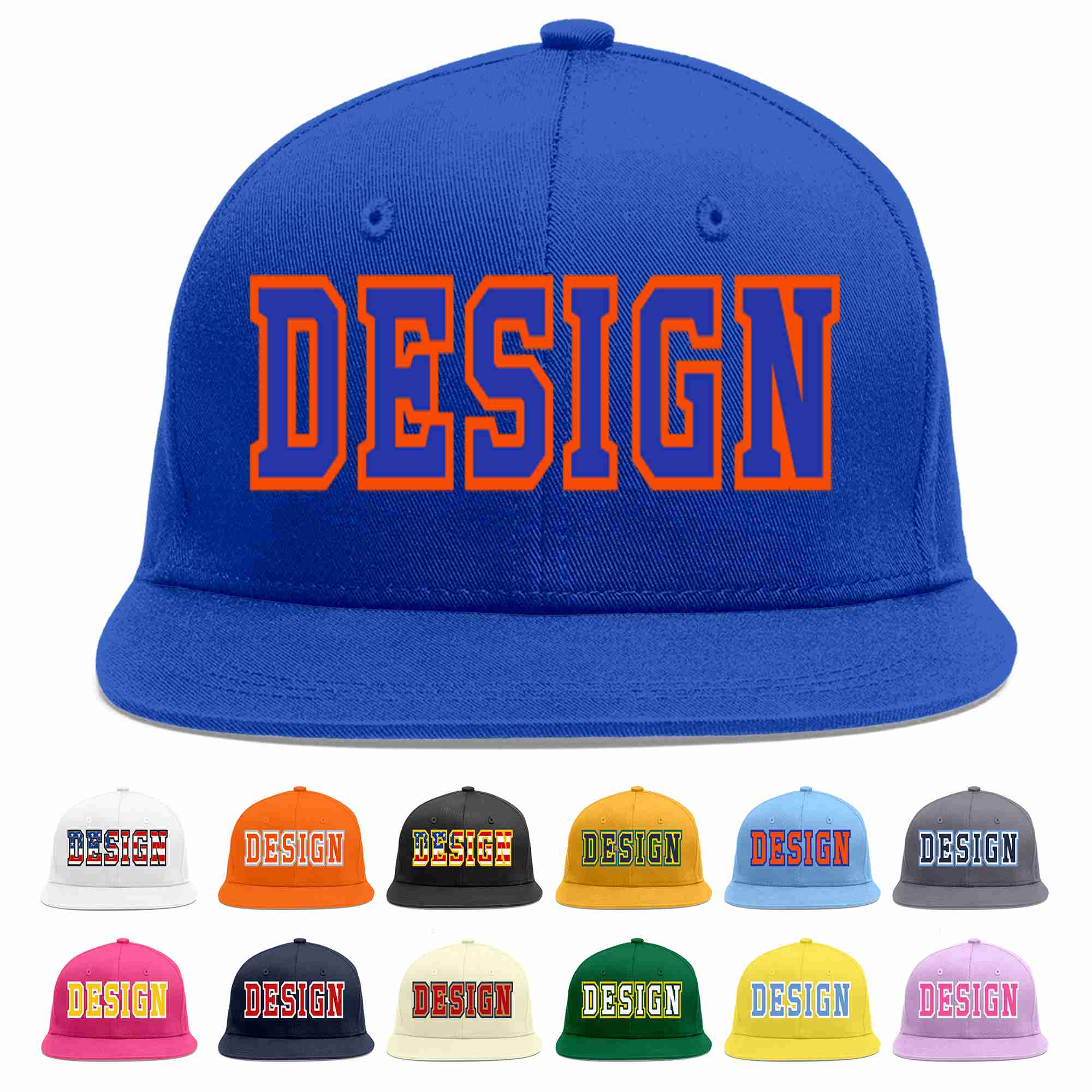 Custom Royal Royal-Orange Flat Eaves Sport Baseball Cap Design for Men/Women/Youth