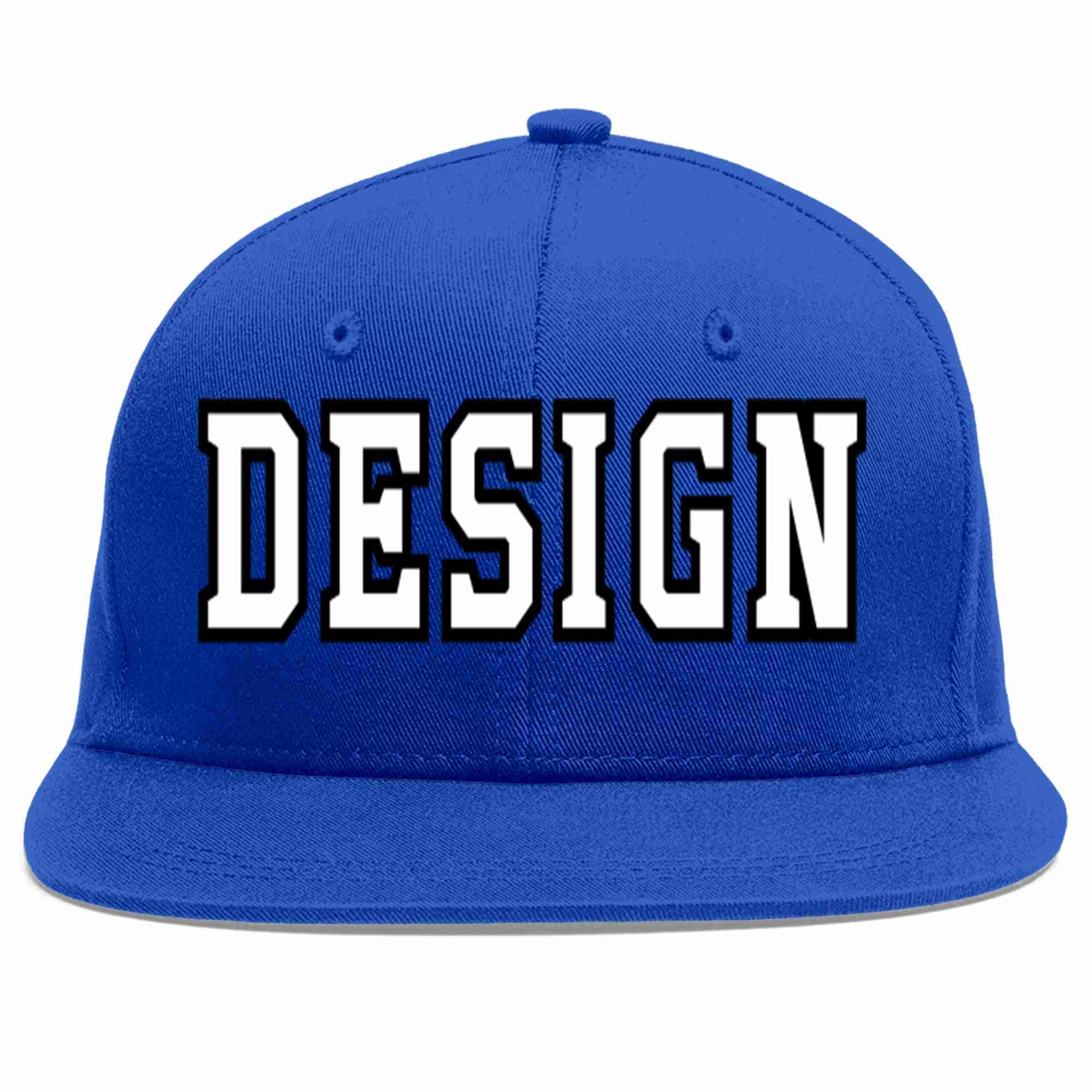 Custom Royal White-Black Flat Eaves Sport Baseball Cap Design for Men/Women/Youth