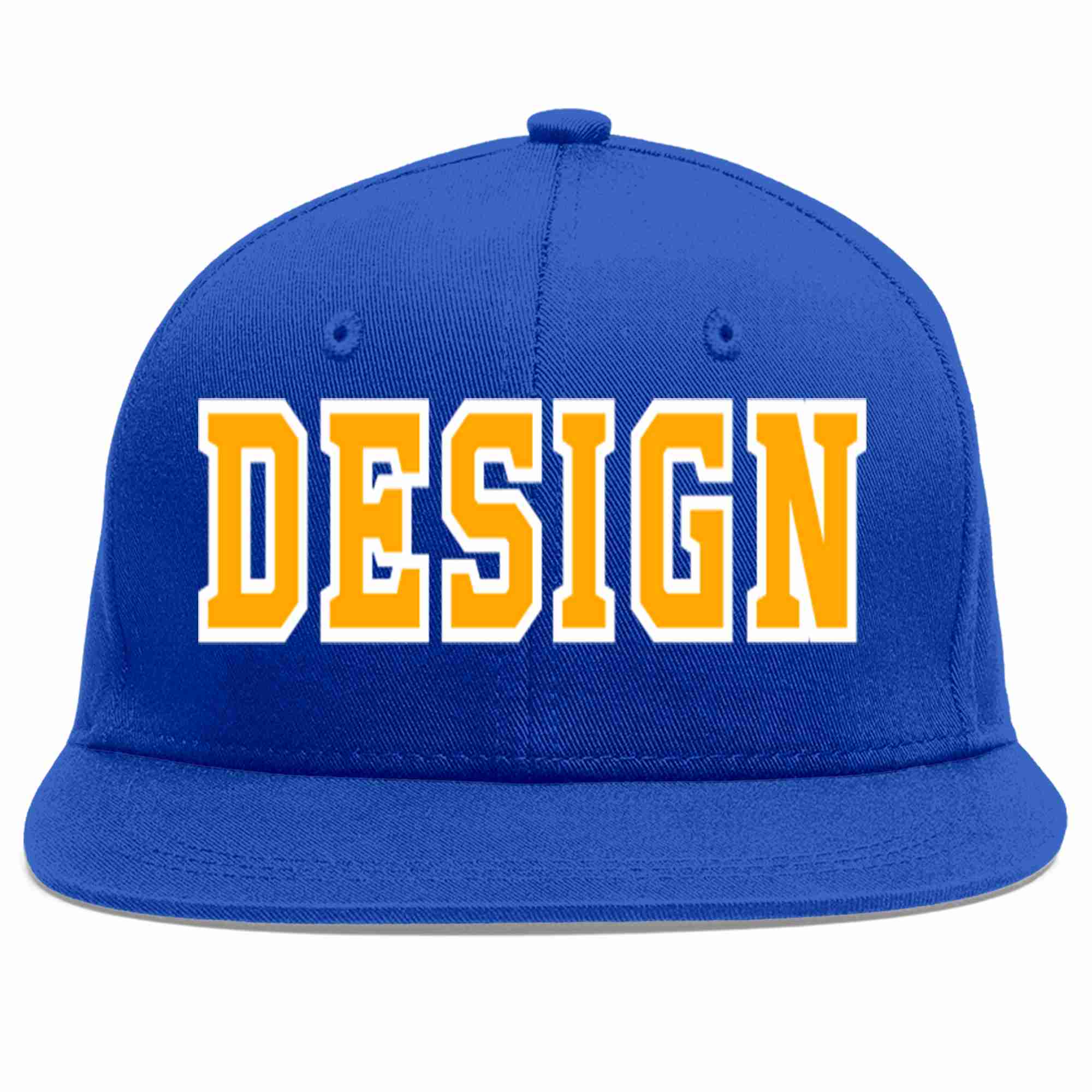 Conception personnalisée de casquette de baseball de sport à avant-toit plat jaune-blanc royal pour hommes/femmes/jeunes