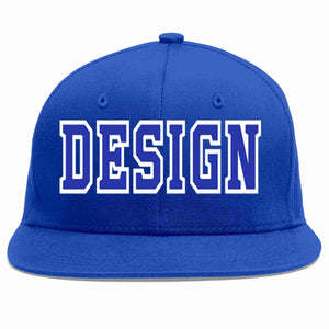 Custom Royal Royal-White Flat Eaves Sport Baseball Cap Design for Men/Women/Youth