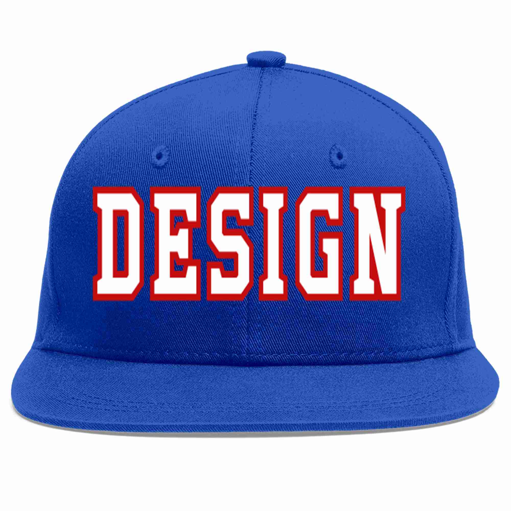 Custom Royal White-Red Flat Eaves Sport Baseball Cap Design for Men/Women/Youth