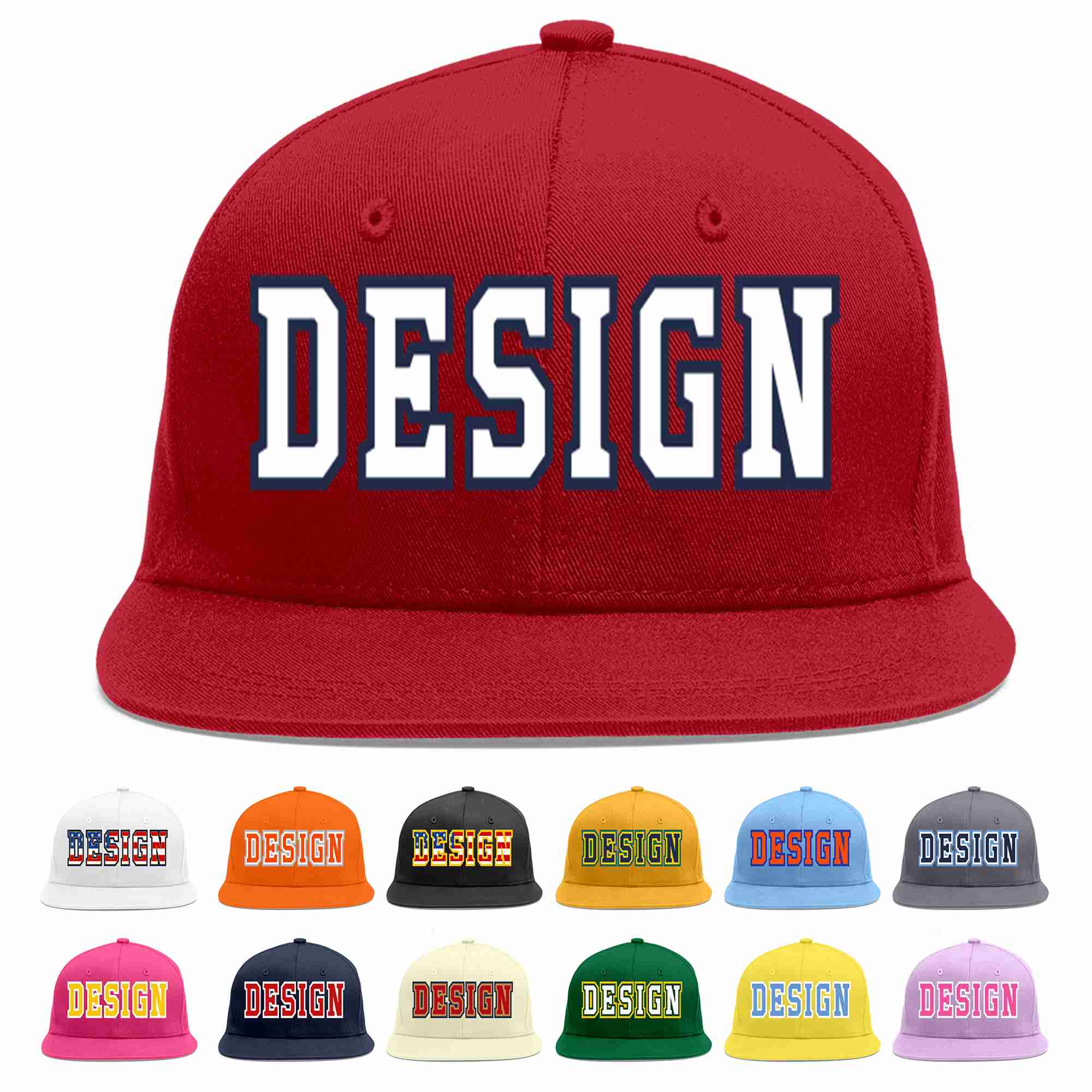 Conception personnalisée de casquette de baseball de sport à avant-toit plat rouge blanc-marine pour hommes/femmes/jeunes