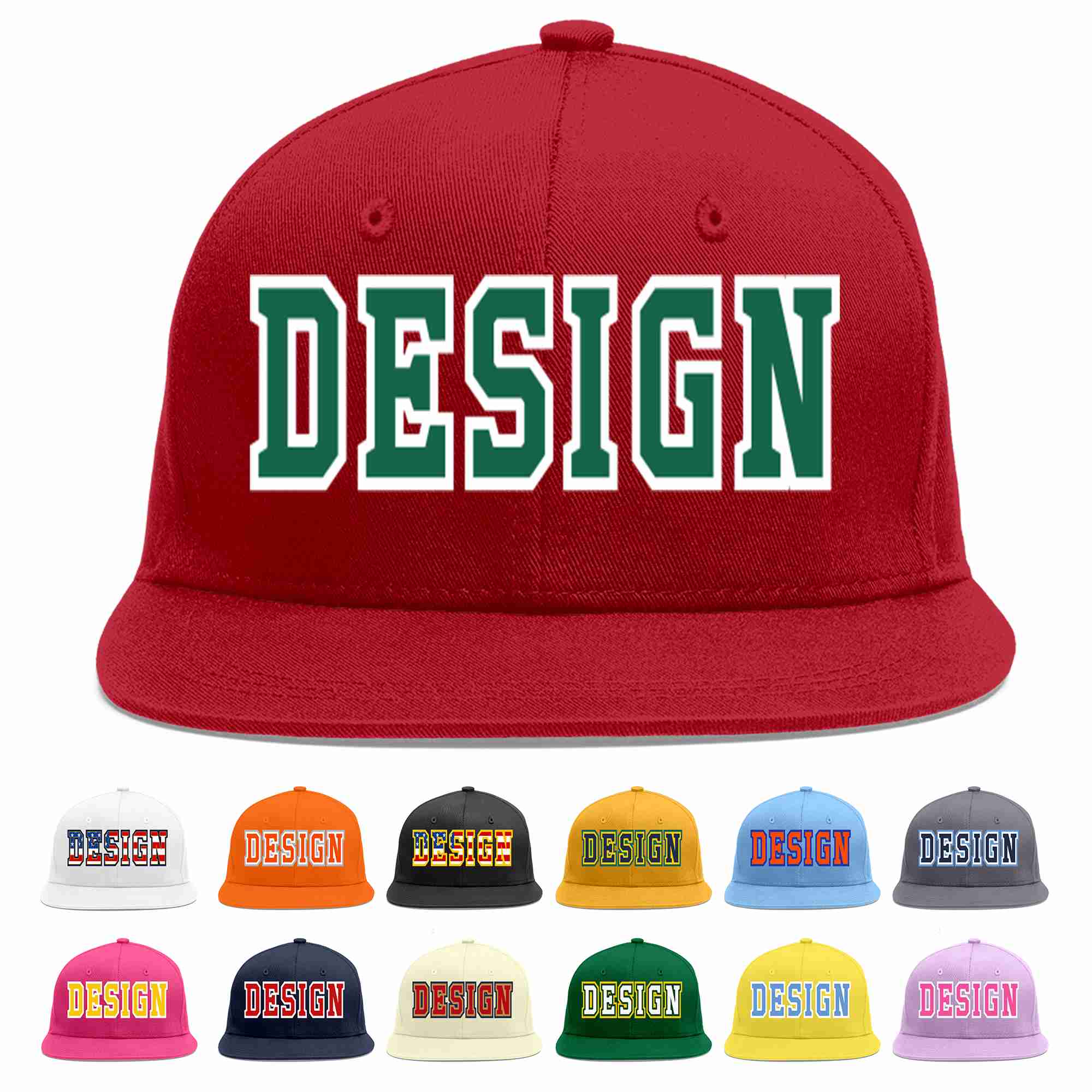 Conception personnalisée de casquette de baseball de sport à avant-toit plat rouge Kelly vert-blanc pour hommes/femmes/jeunes