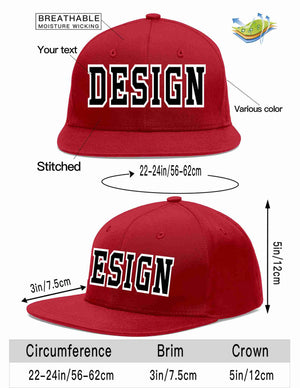 Custom Red Black-White Flat Eaves Sport Baseball Cap Design for Men/Women/Youth