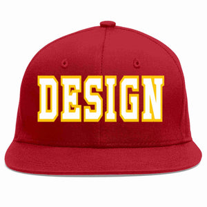 Custom Red White-Gold Flat Eaves Sport Baseball Cap Design for Men/Women/Youth