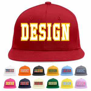 Custom Red White-Gold Flat Eaves Sport Baseball Cap Design for Men/Women/Youth