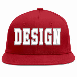 Conception personnalisée de casquette de baseball de sport à avant-toit plat rouge blanc-gris pour hommes/femmes/jeunes