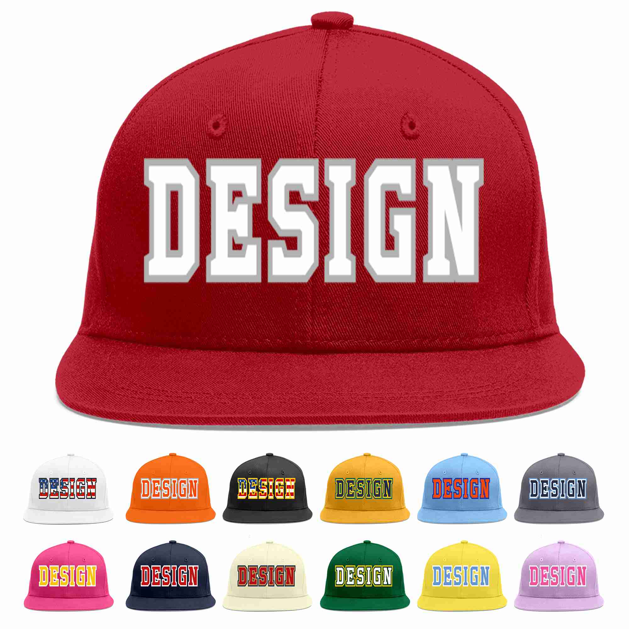 Custom Red White-Gray Flat Eaves Sport Baseball Cap Design for Men/Women/Youth