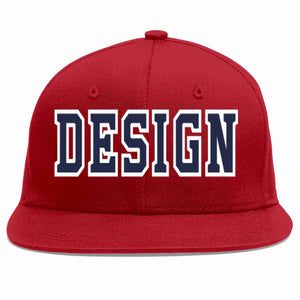 Custom Red Navy-White Flat Eaves Sport Baseball Cap Design for Men/Women/Youth