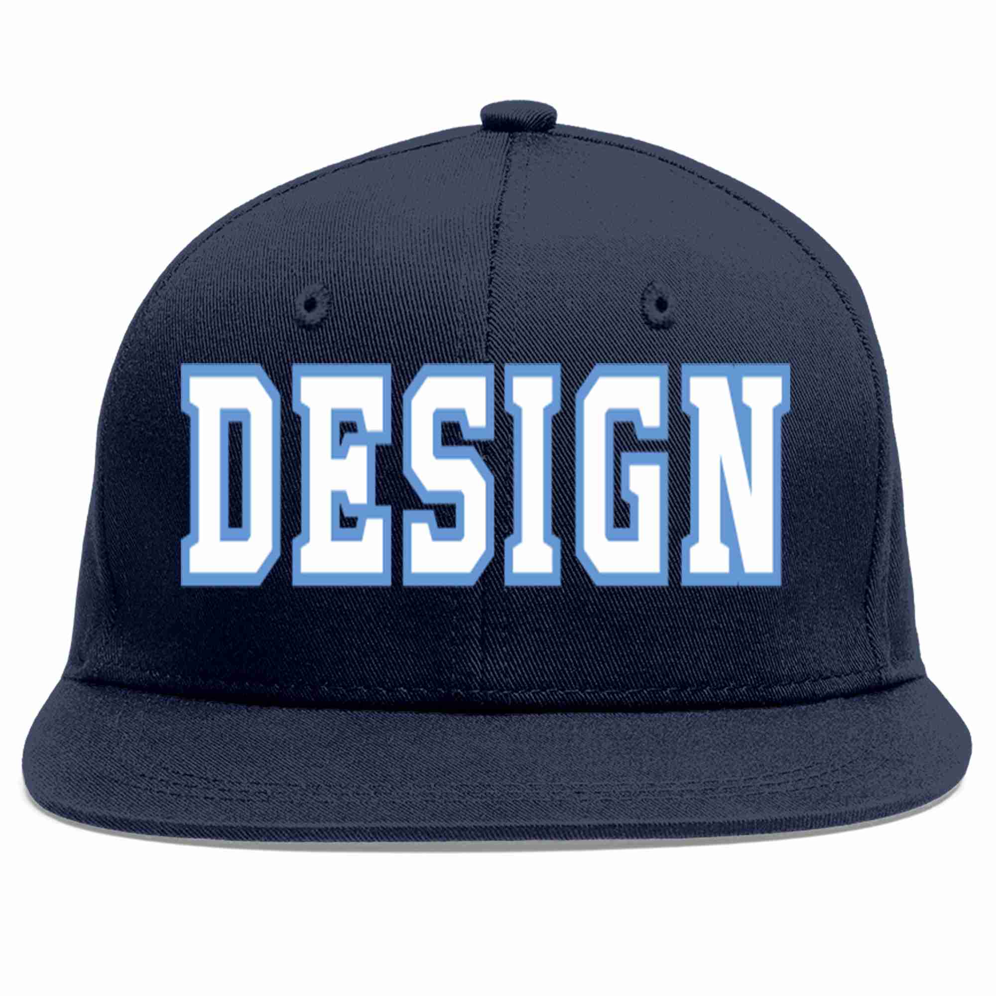 Conception personnalisée de casquette de baseball de sport à avant-toit plat bleu marine blanc-bleu clair pour hommes/femmes/jeunes