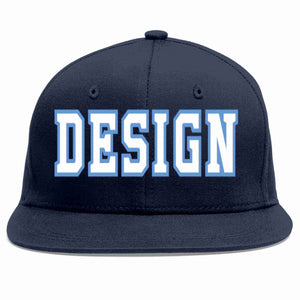 Custom Navy White-Light Blue Flat Eaves Sport Baseball Cap Design for Men/Women/Youth