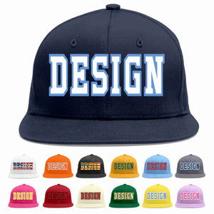 Custom Navy White-Light Blue Flat Eaves Sport Baseball Cap Design for Men/Women/Youth