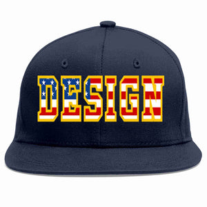 Custom Navy Vintage USA Flag-Gold Flat Eaves Sport Baseball Cap Design for Men/Women/Youth