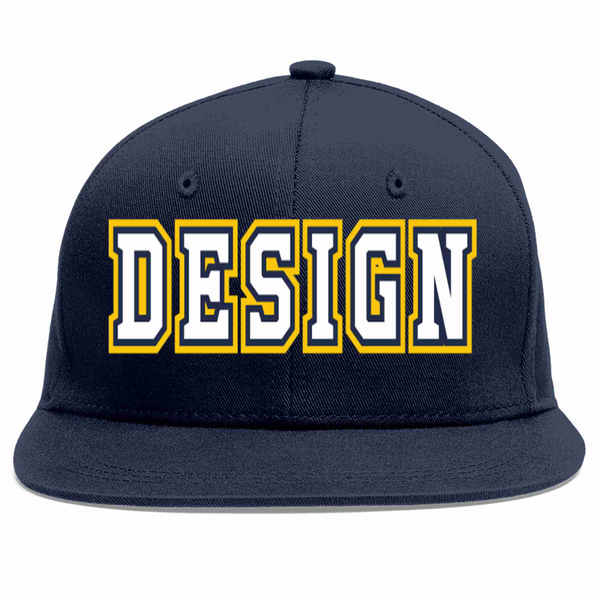 Custom Navy White-Navy Flat Eaves Sport Baseball Cap Design for Men/Women/Youth