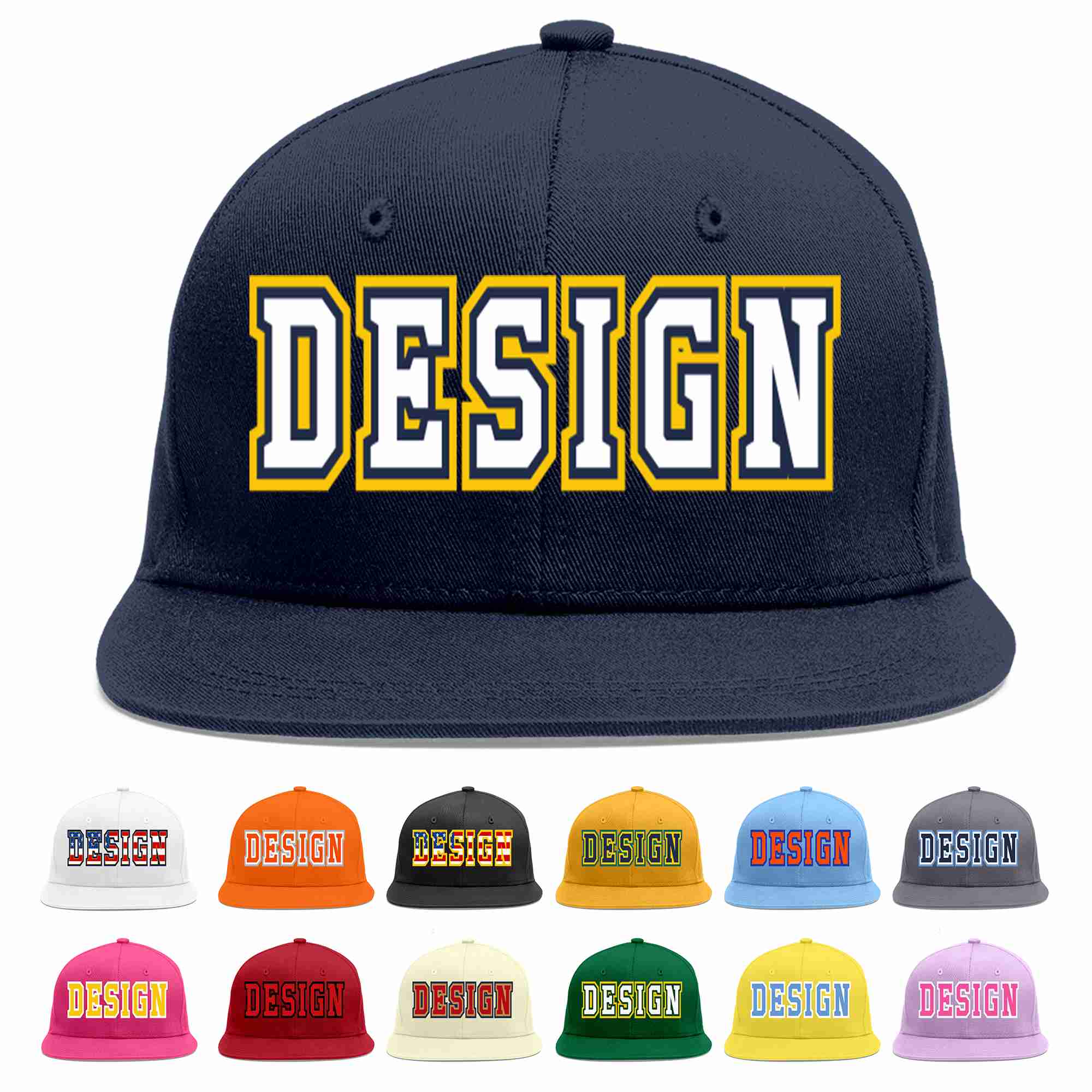 Custom Navy White-Navy Flat Eaves Sport Baseball Cap Design for Men/Women/Youth