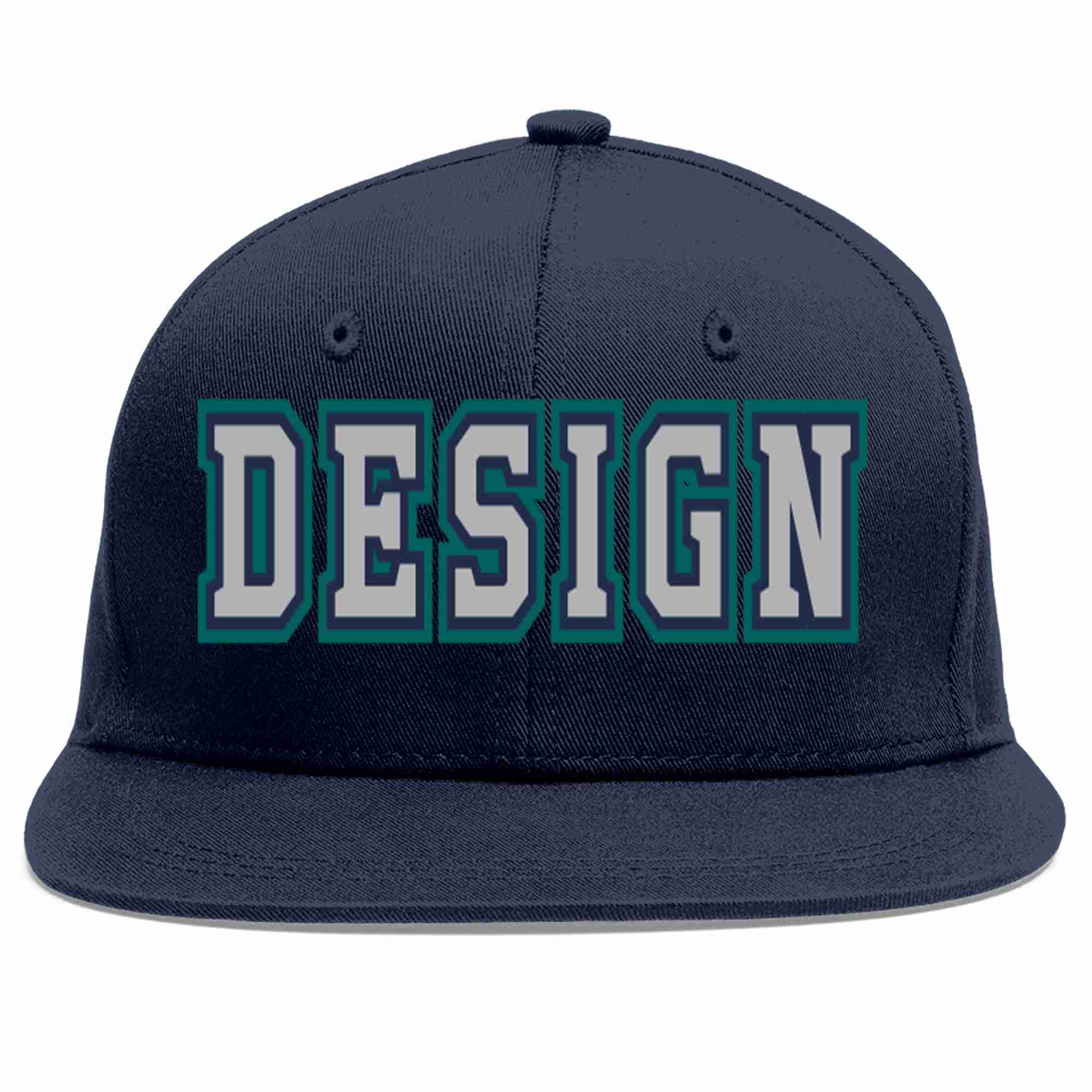 Custom Navy Gray-Navy Flat Eaves Sport Baseball Cap Design for Men/Women/Youth