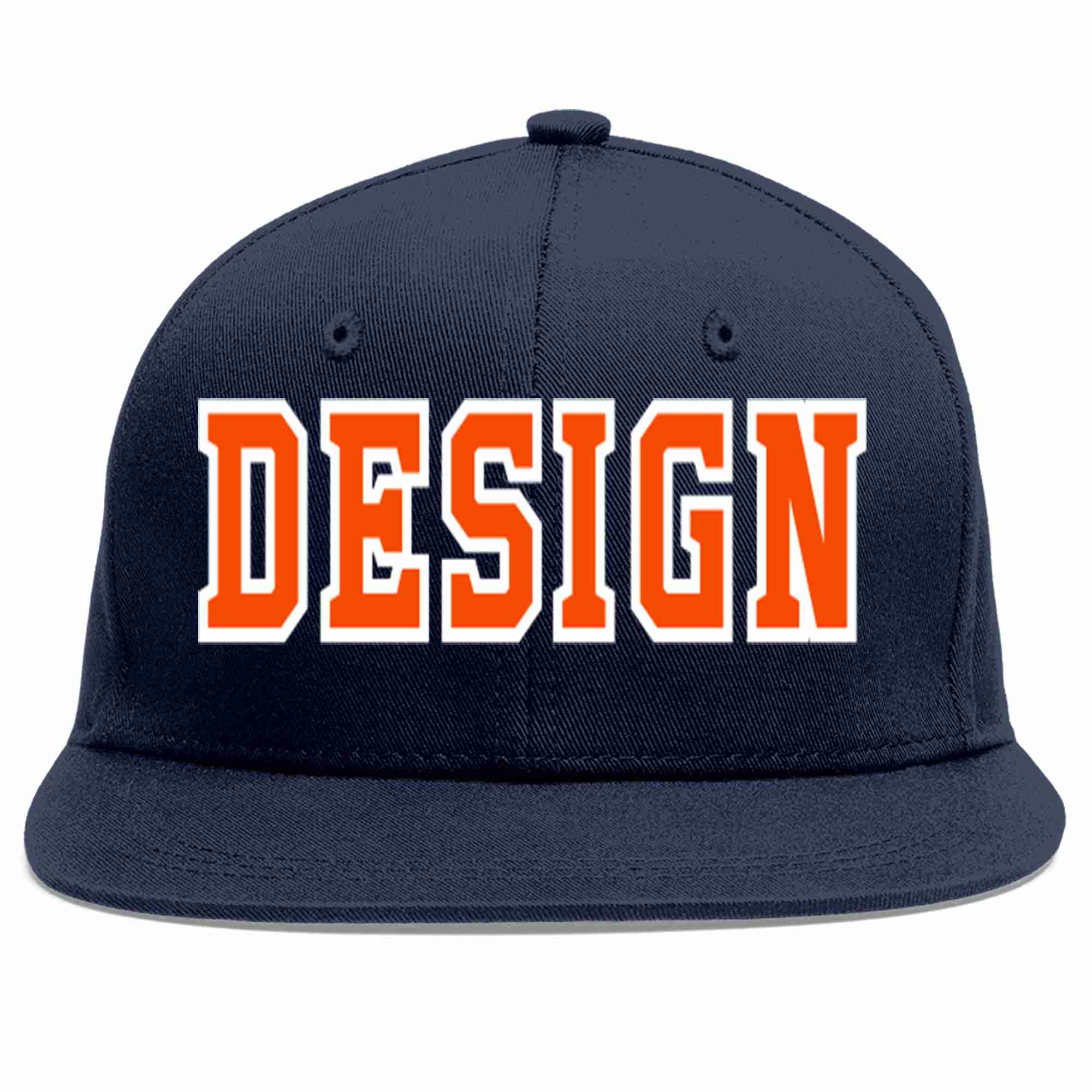 Custom Navy Orange-White Flat Eaves Sport Baseball Cap Design for Men/Women/Youth