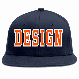 Conception personnalisée de casquette de baseball de sport à avant-toit plat orange-blanc marine pour hommes/femmes/jeunes