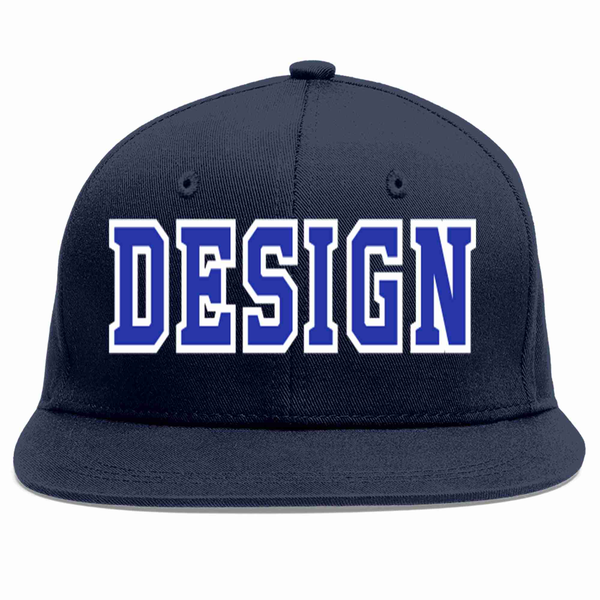 Conception personnalisée de casquette de baseball de sport à avant-toit plat bleu marine royal-blanc pour hommes/femmes/jeunes