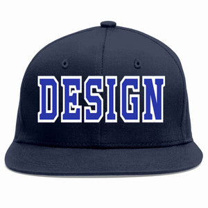 Custom Navy Royal-White Flat Eaves Sport Baseball Cap Design for Men/Women/Youth