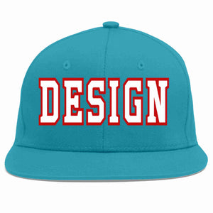 Conception personnalisée de casquette de baseball de sport à avant-toit plat blanc-rouge Aqua pour hommes/femmes/jeunes