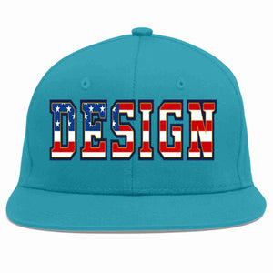 Custom Aqua Vintage USA Flag-Gold Flat Eaves Sport Baseball Cap Design for Men/Women/Youth