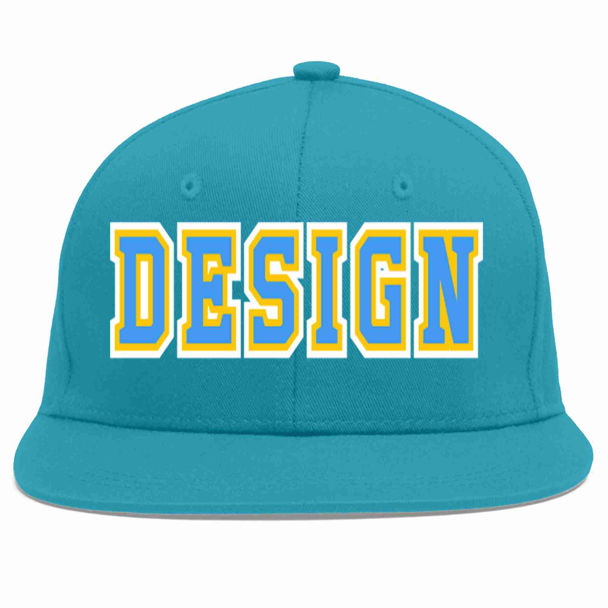 Casquette de baseball personnalisée Aqua Powder Blue-Gold Flat Eaves Sport pour hommes/femmes/jeunes