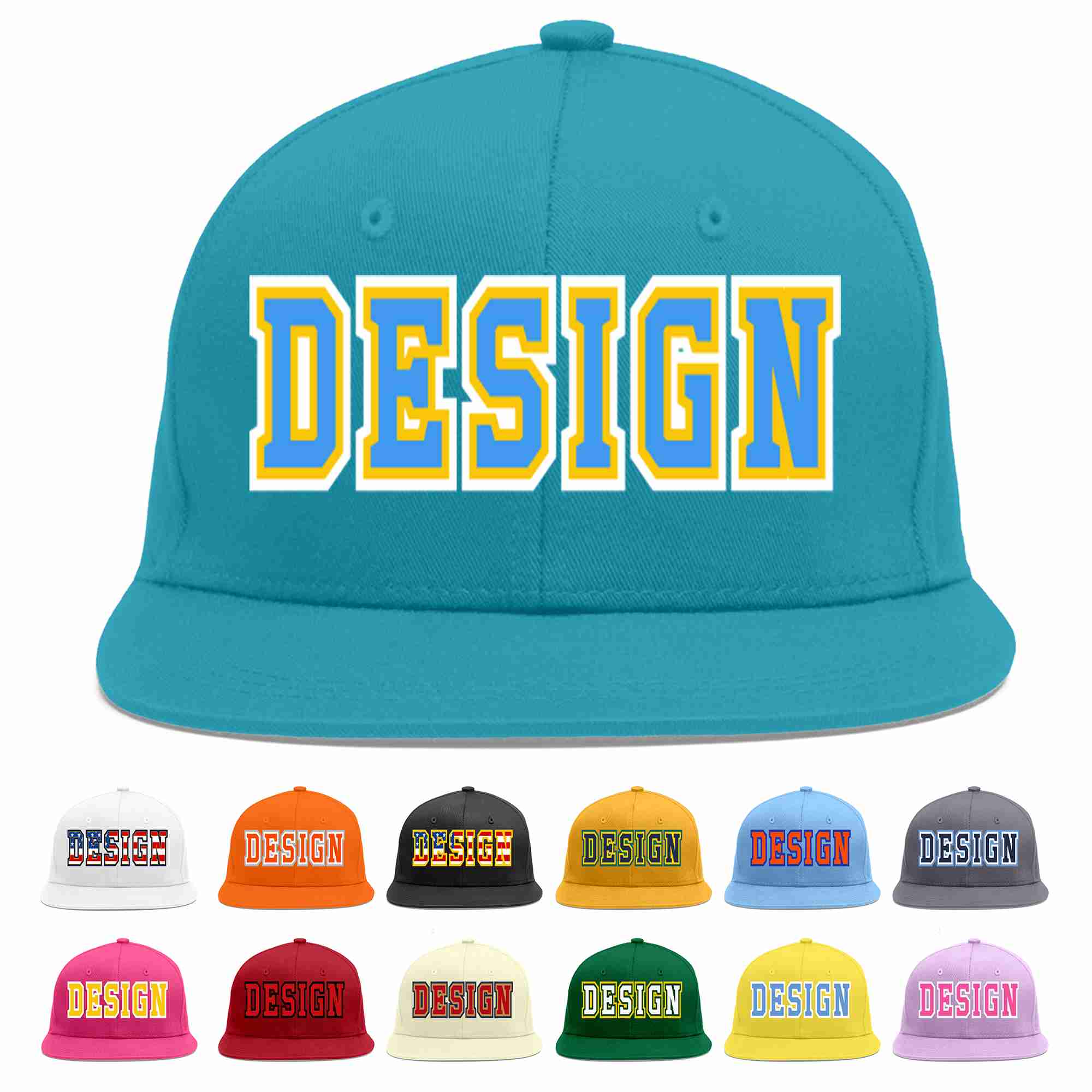 Casquette de baseball personnalisée Aqua Powder Blue-Gold Flat Eaves Sport pour hommes/femmes/jeunes